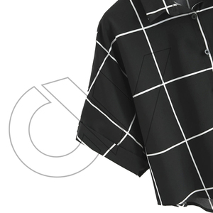 Chemise Homme Noire Unie à Col Mandarin, Coupe Courte, Manches Raglan, Coupe Droite Formelle, Style Été, en Flanelle de Coton Biologique à Séchage Rapide - Product Image 2