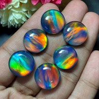 Opale Aurore Synthétique Calibrée, Taille Brillant, Cabochon, Effet Multicolore Changeant de Couleur, Pierre Libre pour la Fabrication de Bijoux
