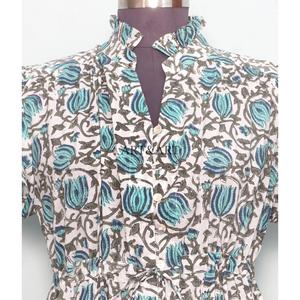 Women's Midi Soft Pure Cotton Sweet Hand Block Floral Print Minimalist Casual Party Wear Formal Bridesmaid <b>Dress</b> - Product Image 4