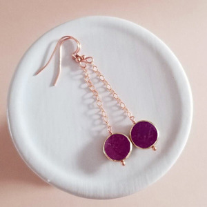 Boucles d'oreilles pendantes en forme de pièce de monnaie en rubis, pierre précieuse naturelle rouge, plaqué or rose, bijoux faits à la main pour femmes - Product Image 4