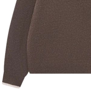 <b>Brown</b> Knitted Crew Sweater with Contrast Trim Soft Comfortable Fitted Pullover Lightweight Casual Wear - Product Image 3