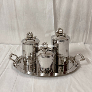 Premium Gold Hammered Metal Leak-Proof Dishwasher Safe Tea Coffee <b>Spice</b> and Nuts Storage Canister Set Oval <b>Tray</b> Food Safe Gift - Product Image 4
