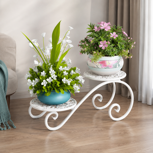 White Metal Double Tier Flower <b>Pot</b> Stand Indoor Plant Rack Decorative Garden Display <b>Holder</b> for Home Balcony Corner Decor - Product Image 3
