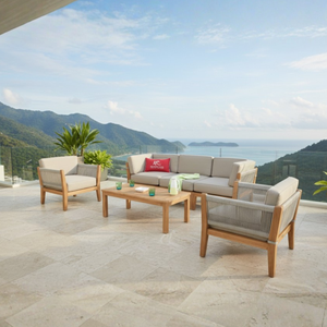 Contemporary <b>Outdoor</b> Teak <b>Sofa</b> Set with UV-Resistant PE <b>Rattan</b> and Waterproof Cushions for Garden and Terrace - Product Image 1