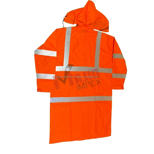High Visibility Safety Jacket Orange Reflective <b>Strips</b> Waterproof Long Raincoat for Outdoor Work Traffic Safety - Product Image 2
