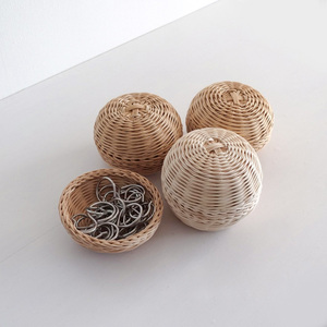 Mini rattan storage container trinket jewelry display <b>box</b> <b>round</b> shape lidded boxes low cost - Product Image 5