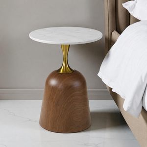 Table basse moderne gain de place avec plateau en marbre, base en bois, pied en métal doré, design industriel, étagère de rangement, meuble de salon - Product Image 4
