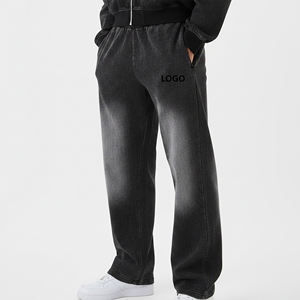 Custom Vintage Washed Wide Leg Sweatpants Heavyweight Cotton French Terry <b>Open</b> <b>Hem</b> Streetwear Pants OEM ODM Private Label - Product Image 1