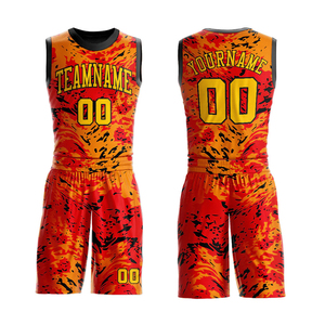 Ensemble de maillots de basket-ball personnalisés sans manches en polyester/coton, motif flamme rouge orange, évacuation de l'humidité, unisexe adulte - Product Image 1