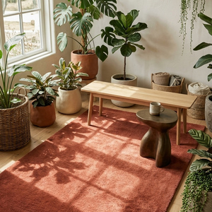 Tapis artisanal en laine rouge rouille tufté à la main, antidérapant, à motif géométrique, pour salon, chambre, salle à manger, maison moderne - Product Image 6