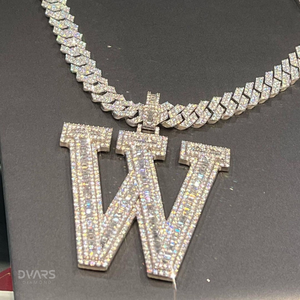 Colgante VVS Moissanite Baguette con Letra Iced W Personalizado, Estilo Hip Hop de Lujo, Chapado en Oro de 18K sobre Plata 925, Certificado GCI IDGL - Product Image 2