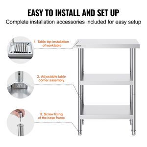Tavolo per alimenti in acciaio inox 14X24X34 pollici tavolo da lavoro commerciale cucina 2 regolabile sotto scaffale metallo per barbecue resistente - Product Image 6