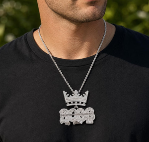 Collar con Colgante Temático de Corona Plateada, Cadena con Micro Pavé de Circonitas, Joyería Hip Hop, Chapado en Oro, Chapado en Oro Rosa para Hombre - Product Image 1