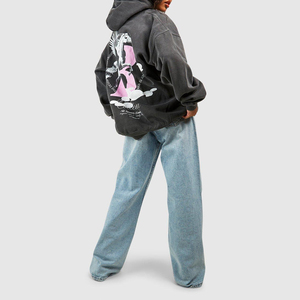 Sweat-shirt polaire à capuche oversize pour femme, couleur unie, épaules tombantes, manches longues, respirant, pour l'automne, longueur longue, en coton - Product Image 3