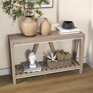Consolle Rustica Stile Fattoria con Ripiano Grigio, in Legno Massello, Design Minimalista, Ideale per Ingresso e Hotel - Product Image 2