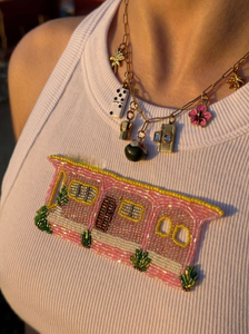 Débardeur en coton côtelé avec broderie perlée et logo en strass vert, vêtement décontracté d'été sans manches pour femme - Product Image 3