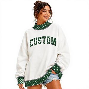 Sweat-shirt personnalisé à imprimé lettres pour femme, haut blanc à pois, pull ample et confortable à col montant, manches longues, mode décontractée - Product Image 3