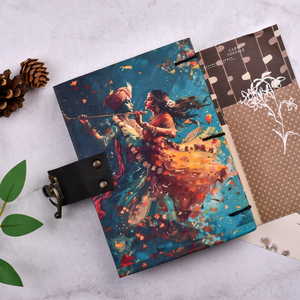 Radha Krishna Dance Theme A5 Lock <b>Diary</b> Handmade Vintage <b>Notebook</b> 100 Pages Spiritual Journal Romantic Devotional Artistic Gifts - Product Image 2