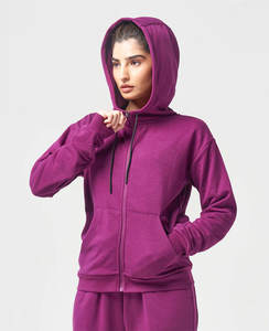 Venta al por mayor a granel ropa Color manga larga pulóver Crop Hoodie algodón deporte Streetwear Casual sólido tejido sudaderas con capucha para mujer - Product Image 5