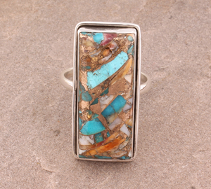Wholesale Classic <b>Large</b> Rectangle Copper Turquoise 925 Sterling Silver Composite Gemstone Statement <b>Ring</b> for Women Party - Product Image 2