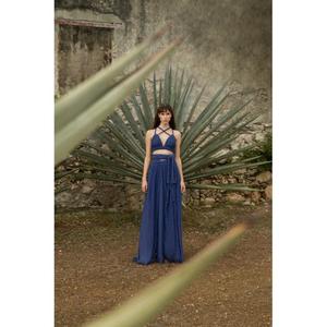 Vestido Maxi Halter Verde de Alta Calidad, Tejido, con Abertura Alta, Sin Mangas, Holgado, para Fiesta de Verano, Color Sólido, ODM - Product Image 5