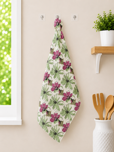 Floral Linen Hand Towel Quick Dry <b>Kitchen</b> Cleaning Towel Set Printed Rectangle Home Use - Product Image 1