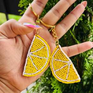 Customized Shape Beaded Hand Embroidered Eco-Friendly Fruit Pattern Carabiner Keychain Felt Gold <b>Sequins</b> Durable Classic Inlay - Product Image 3