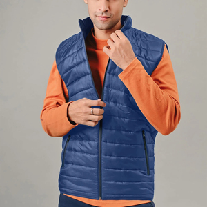 Chaleco Acolchado Ligero Impermeable Azul Marino para Hombre, Cuello Alto, Cierre de Cremallera, Chaleco de Otoño, ODM - Product Image 1