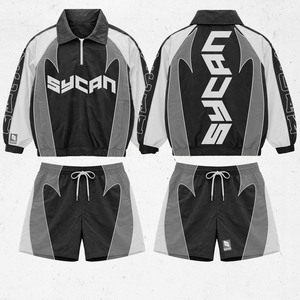 ชุดเซ็ตเสื้อแจ็คเก็ตกันลมพรีเมียม 120 GSM ผ้าโพลีเอสเตอร์ แต่งแถบสีลายดาว พร้อมโลโก้แบบซับลิเมชั่นสั่งทำพิเศษ ไซส์พลัส - Product Image 2