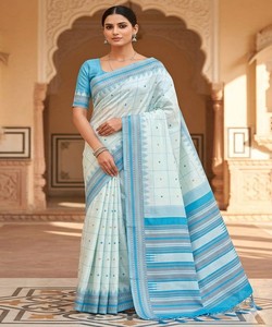 ÚLTIMO MODELO DE SAREE DE SEDA LICHI CON TRABAJO DE JACQUARD Y BLUSA SIN COSTURA, PARA FESTIVAS, PRECIO AL POR MAYOR, PRENDAS ÉTNICAS 85022 SKY - Product Image 1