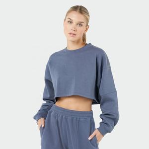 Sudadera con capucha corta de punto bordada personalizada para mujer, con cremallera y manga larga, suéter de invierno hecho de 100% algodón - Product Image 3