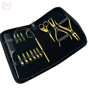 Professional Hair Extension Tools Set Dual Pliers Scissors Clips <b>Threaders</b> Curved <b>Needles</b> Finger Shield Zipper Case Kit OEM - Product Image 2