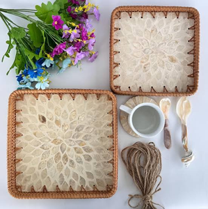 Square Rattan <b>Storage</b> <b>Tray</b> With Embossed Leaf Pattern Bohemian Style Tableware Decor Sustainable Handmade Craft - Product Image 1