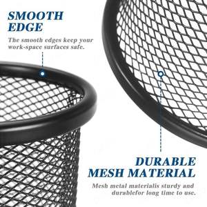 Support à stylos en maille métallique pour bureau et maison, organisateur de papeterie rond en fil métallique noir pour stylos, crayons, marqueurs, pinceaux de maquillage - Product Image 5