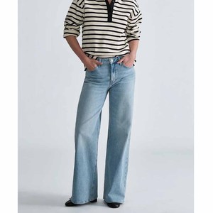 Pantalon en jean décontracté pour femme, taille haute, coupe droite, lavable, respirant, avec détails boutonnés et effet usé, idéal pour le quotidien - Product Image 1