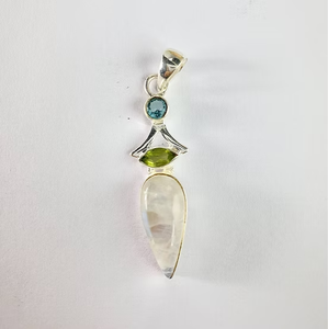 Élégant pendentif en argent 925 avec pierres précieuses multiples, pierre de lune naturelle en forme de poire, cadeau de bijoux d'anniversaire pour elle - Product Image 6