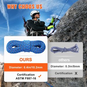 Corde d'escalade dynamique de 10,2 mm pour extérieur, 60 m (197 pi), résistance à la rupture de 25 kN, fibre extensible, équipement d'escalade en acier, accessoire - Product Image 4
