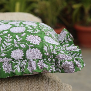 Floral Ruffle Cushion Cover Square Bohemian Style Home Decor Pillowcase Green <b>White</b> Pattern Handmade Cotton - Product Image 5