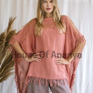 Poncho Rosa de Algodón Crudo para Mujer, Top Bohemio, Túnica Fluida para Festival, Estilo Hippie Gitano, Hombros Descubiertos, Ropa de Verano, Túnica Ligera de Algodón - Product Image 1
