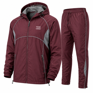 <b>Hooded</b> Windbreaker Track Suit Packable Waterproof Breathable Lightweight Sporty Unisex Autumn Nylon Fabric Side <b>Zip</b> Pocket Pants - Product Image 1