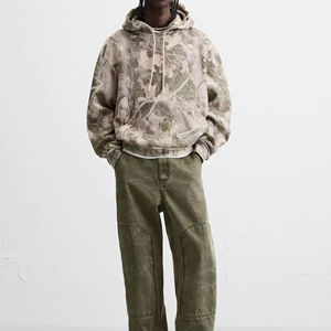 Sweat à capuche camouflage pour homme, style streetwear, personnalisable, uni, brossé, avec capuche réglable et bordure côtelée, motif camouflage feuilles - Product Image 2
