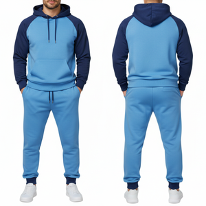 Conjunto Deportivo Azul de Dos Tonos para Hombre de Alta Calidad |   Sudadera con Capucha y Mangas Raglán en Azul Cielo y Azul Marino |    Conjunto Deportivo - Product Image 3