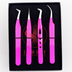 Hot Pink Professional Beauty Stainless Steel Eyelash Tweezers Custom Logo Fiber Extension <b>Silver</b> Volume Private Label Option - Product Image 5