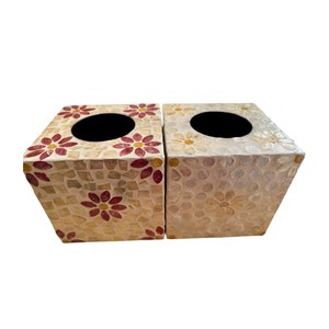 Handmade Wooden Tissue <b>Box</b> with Mother of Pearl Inlay for Home Decor - Product Image 1