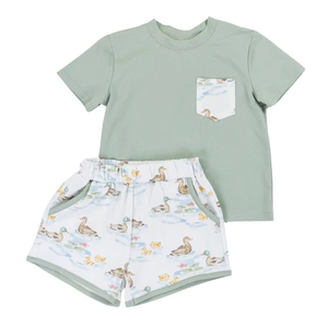 Précommande : Vêtements pour enfants imprimés canards colverts, tenues short pour petit garçon, barboteuse bulle pour bébé, vêtements pour frères - Product Image 1