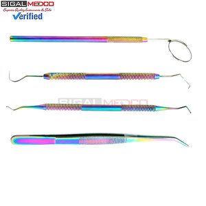 4 Pcs Multi Rainbow Dental Hygiene Plaque Remover Set Scaler Explorer Excavator Mouth Mirror Tweezer Plier Medic Instruments - Product Image 2