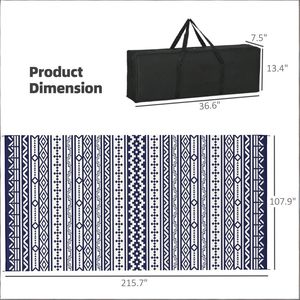 Tappeto Reversibile Verde per Esterni Antiscivolo, Geometrico Intrecciato per Patio e Spiaggia, Composto da Poliestere, Polipropilene, Paglia e Plastica - Product Image 3