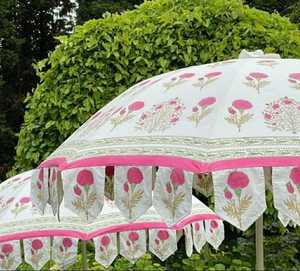 Hand Block Printed Parasols Floral Block Big Garden Umbrella for Decoration <b>Sun</b> <b>Shade</b> Eco Friendly Material for Hotel Resort B2B - Product Image 2
