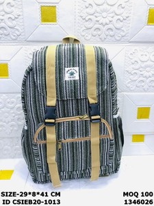 Striped Hemp Fabric <b>Backpack</b> Casual Daily Use 29x8x41cm Zipper Closure Durable Shoulder Strap Boston Style - Product Image 3
