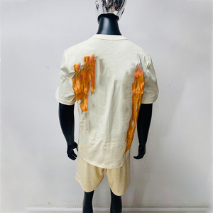 STITCHMODE Custom High Quality Oversize Thick Cotton Screen Printing T Shirts Custom Men Two Piece Acid Wash T Shirt Short Set - Product Image 2